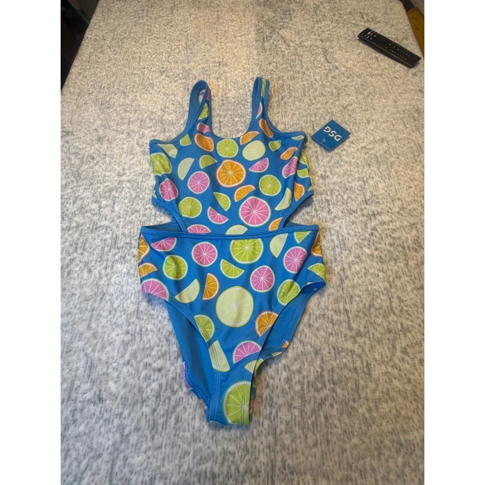 DSG Girls One Piece Swimsuit Cut Out main squeeze‎  Blue XL NWT